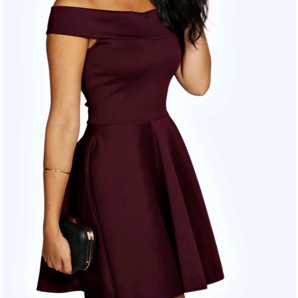 Off the Shoulder Skater Dress (Maroon)